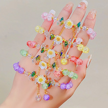 可爱儿童玻璃手链手工穿珠学生手串水晶蝴蝶花朵手环少女彩色手饰