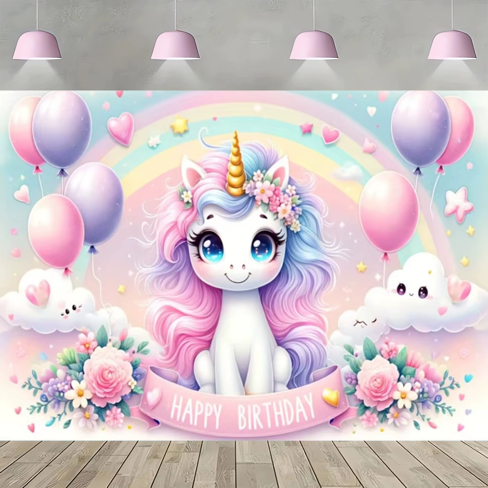 Трансграничная амазонка мультяшный единорог фоновая ткань виниловый материал день рождения украшения фон съемки реквизит