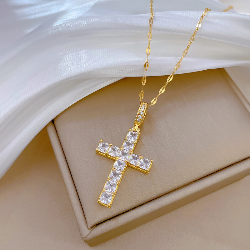 Collana statement di lusso con zirconi per donna in acciaio_voghion.com