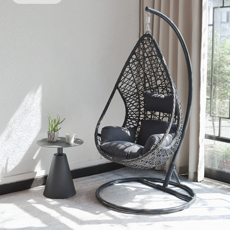 Silla colgante individual de mimbre para exterior, tipo nido de pájaro, para balcón, patio, o interior, tipo columpio, en stock. image 20