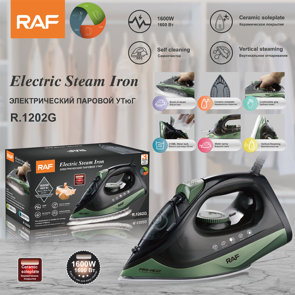 Placa inferior de cerámica doméstica transfronteriza estándar europea RAF, plancha eléctrica de vapor de mano, plancha eléctrica portátil, plancha en aerosol