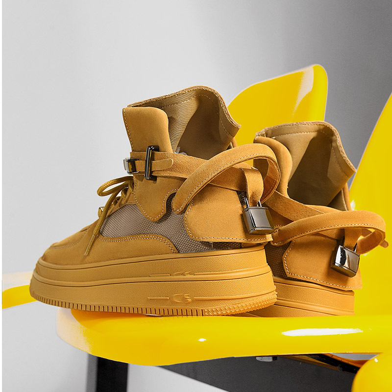 Autumn and Winter New Mid-top Anti-suede Hong Kong Style Sneakers Thick Increased Air Force One Personality Strap Outdoor Men's Shoes Trendy