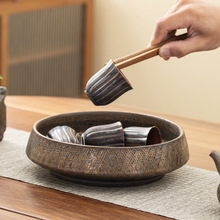 粗陶建水茶洗家用陶瓷茶渣缸带盖茶盂水盂复古水洗笔洗废水桶茶具