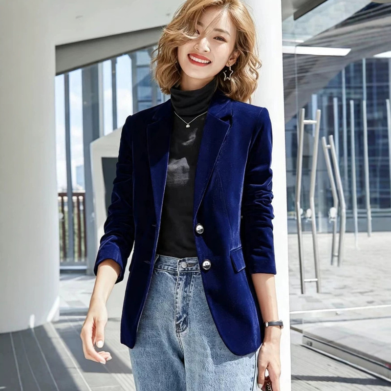 European and American Velvet Blazer for Women 2025 Spring and Autumn New Korean Style Slim Fit Retro High-End Suit
