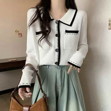 欧美外贸女装毛衣开衫 法式小香风polo领女式针织衫开衫秋冬女装