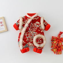 婴儿新年装衣服冬季女宝宝中国风连体衣加绒保暖满月百天哈衣爬服