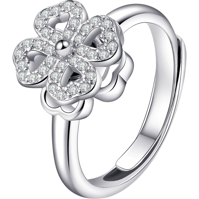 Ring, accessory, four-leaf clover, silver 925 sample, internet celebrity, Korean style