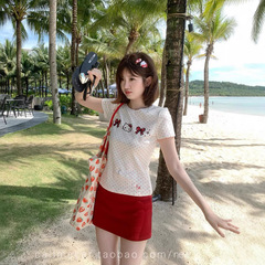 8709 # 夏の新作甘い刺繍水玉半袖Tシャツ痩身レディース日本製キティショート万能トップス