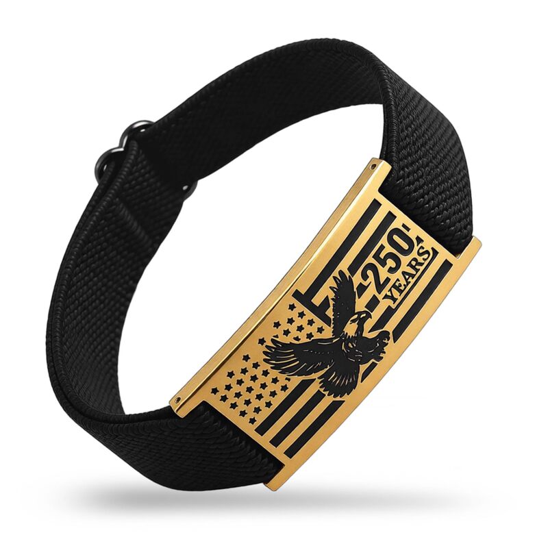 Usa 250Th Anniversary Commemorative Bracelet Star Flag Stainless Steel Curved Plate Bracelet Gold Curved Plate Flag Bracelet