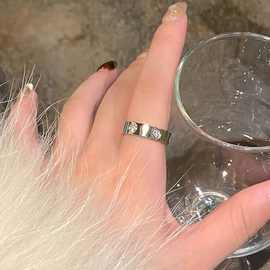 钛钢锆石戒指女跨境小众设计素圈情侣男轻奢高级感尾戒时尚食指环