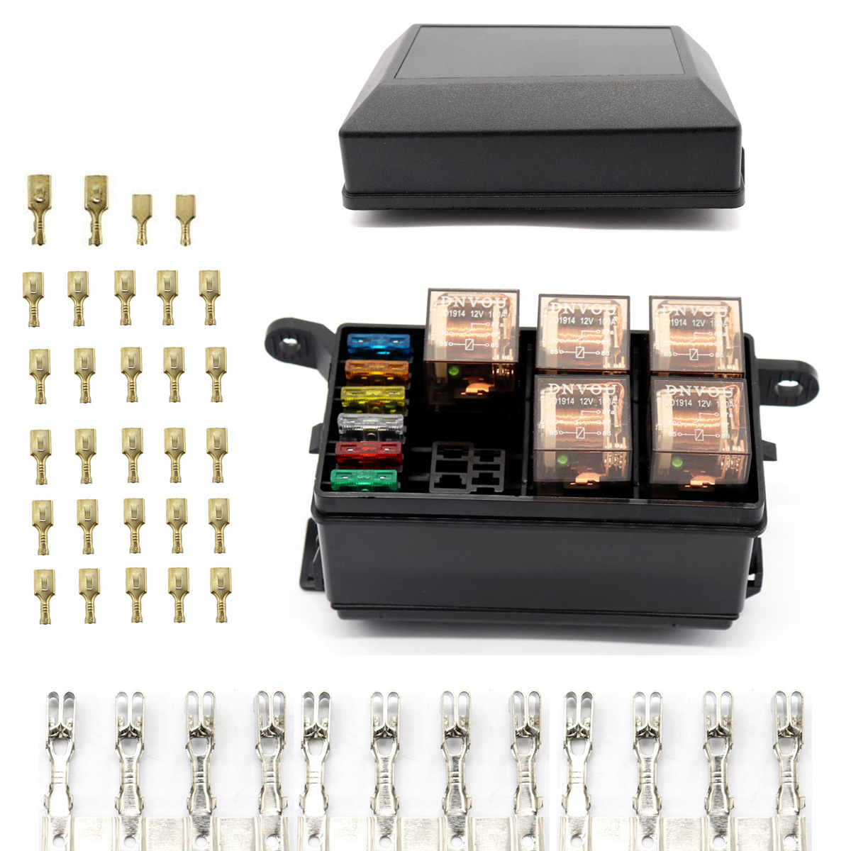 Cross-Border Hot-Selling 6-Way Fuse Box Relay Transparent Model 12V Car Fuse Holder with 6 Relays
