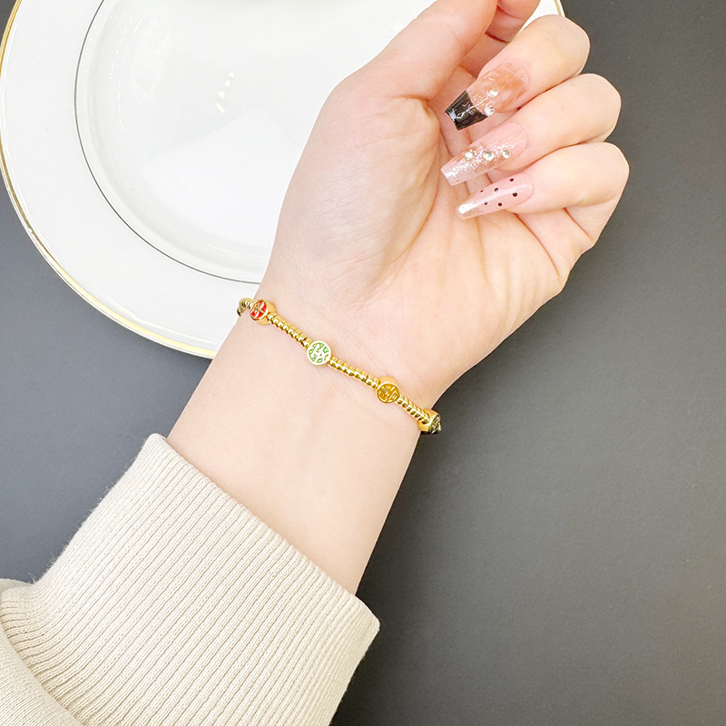 Brazalete de oro de arena vietnamita esmalte de color esmalte bolsas de bendición Ping An alegría brazalete de bronce dorado joyas de alta calidad
