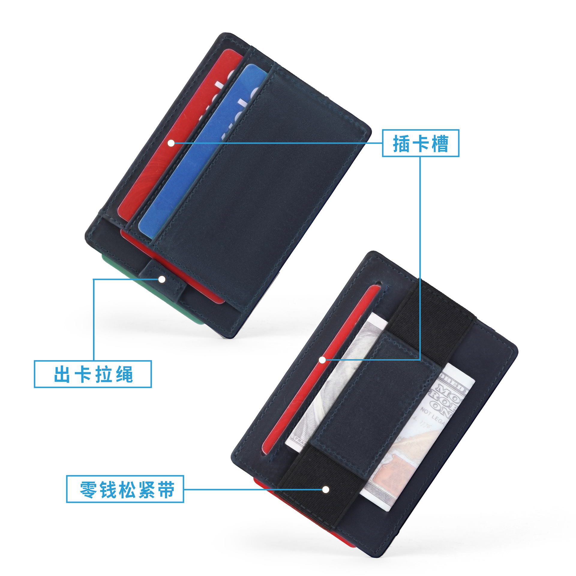 Personalizado RFID cepillo antirrobo bolsa de tarjetas personales de gran capacidad de una sola pieza de tarjeta de identificación de regalo de negocios de cuero carpeta de tarjeta