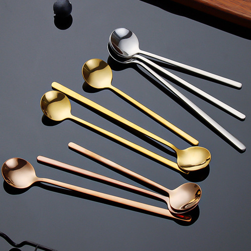 304 stainless steel spoon coffee spoon golden small round spoon honey spoon dessert spoon coffee long handle stirring spoon