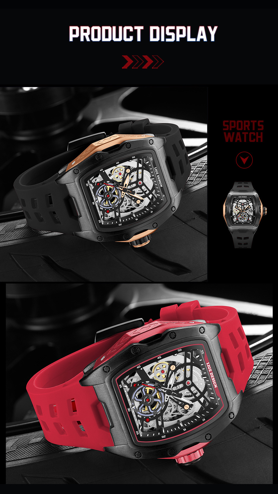 Men's Mechanical Watch Hollowed-out Barrel-shaped Large Dial_voghion.com