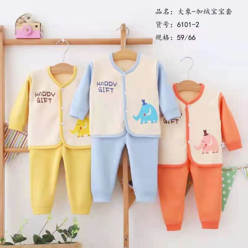 2021新款婴幼儿可爱加绒两件套新生儿衣服精梳棉质内衣宝宝两件套