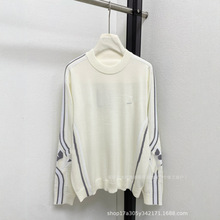 顶版南油高版本L家25早秋新款丹顶鹤字母刺绣圆领长袖针织衫毛衣