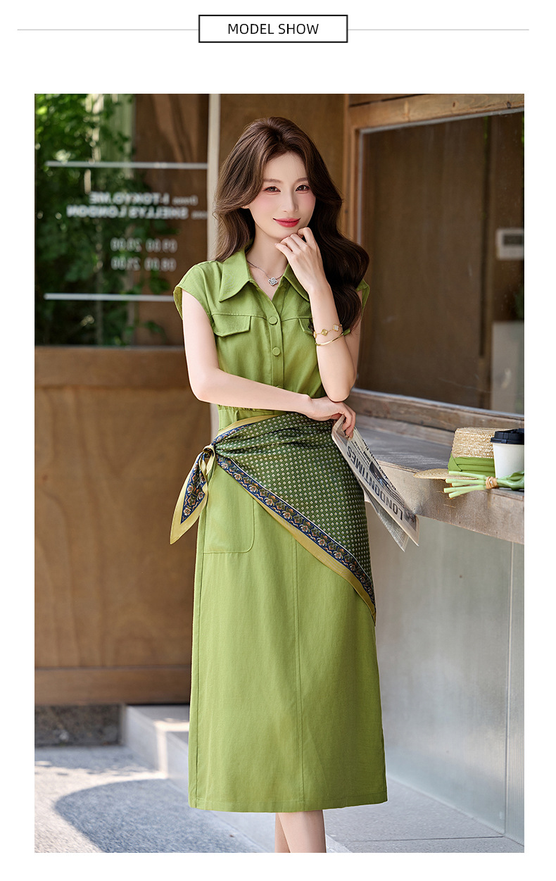 Đầm maxi nữ cổ bẻ tay ngắn dáng suông kèm khăn lụa AH8635 — Màu ảnh chi tiết 9