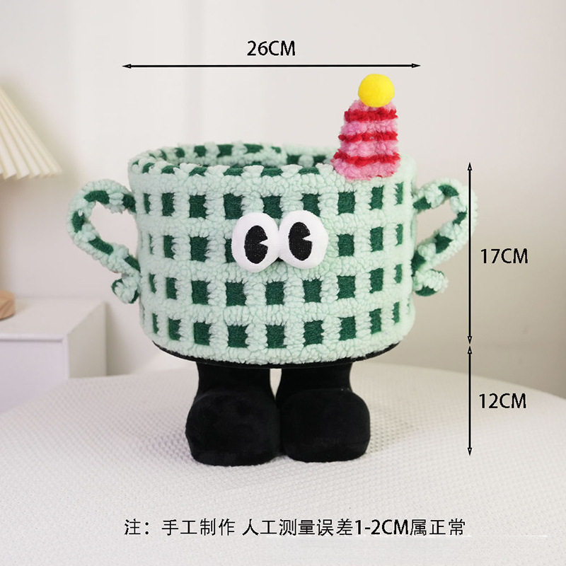 卡通大脚丫小怪兽收纳筐杂物零食整理网红多巴胺羊羔绒可爱整理篮|undefined