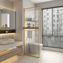 卫生间奶油风干湿分离长虹玻璃隔断洗手台浴室半墙简约不锈钢屏风