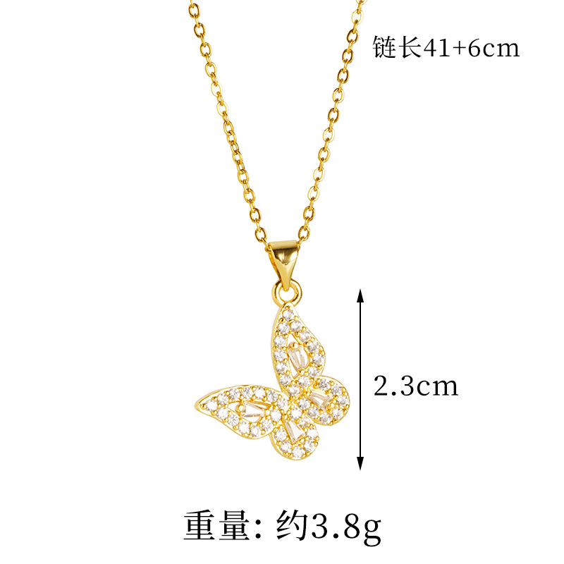 Nuevo collar de oro de arena vietnamita, temperamento de todo fósforo, pendientes de mariposa de cristal con incrustaciones de diamantes, joyería ligera y lujosa que no se desvanece durante mucho tiempo