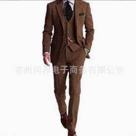 亚马逊西装男士套装三件套修身款商务宴会伴郎服新郎结婚装