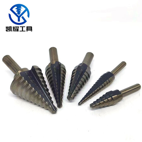 5PCS British roasted yellow pagoda drill aluminum box triangular handle straight slot hole expander step drill step drill five-piece set