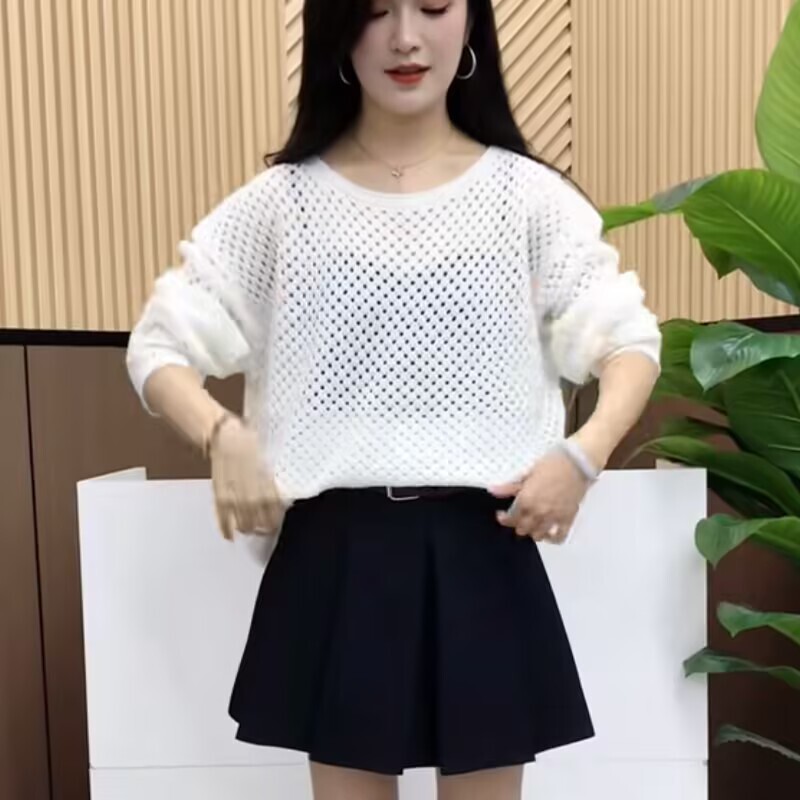 2025早秋季新款韩版时尚百搭圆领长袖针织衫女宽松显瘦毛衣上衣|undefined