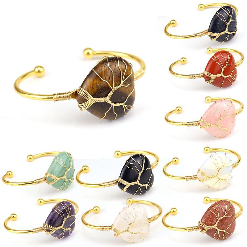 Hot-selling handmade golden silk-wound natural crystal raw stone amethyst heart-shaped life tree bracelet bracelet bracelet B24