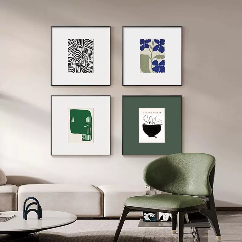 绿色极简餐厅沙发背景墙壁画抽象艺术感装饰画高级感卧室床头挂画