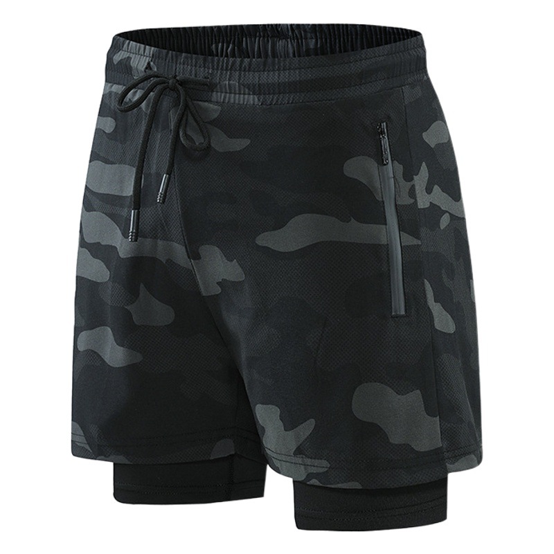 2022 nuevos pantalones deportivos falsos de dos piezas de verano para hombres de secado rápido transpirable de doble capa anti-exposición correr pantalones cortos de fitness hombres