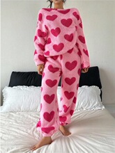 D 19444 Coral Fleece Heart Print Pajama Set ����ӡ��˯��