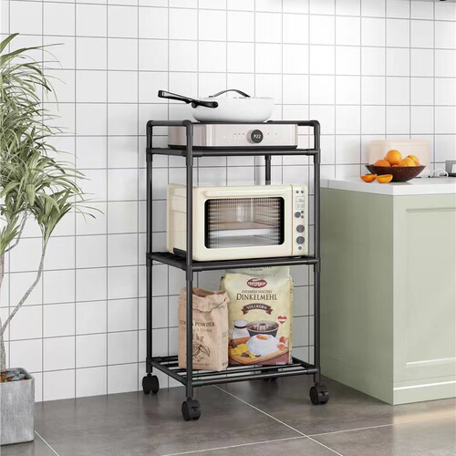 Kitchen multi-layer floor-standing storage rack household movable storage stand integrated wall-mounted steel frame wholesale