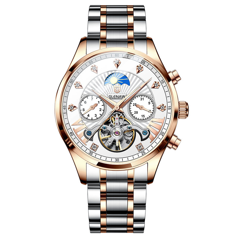 Đồng hồ nam automatic lộ máy dây thép chống nước — Dây thép vỏ vàng hồng mặt trắng, Dây thép vỏ đen mặt đen, Dây thép vỏ vàng hồng mặt đen, Dây thép vỏ vàng hồng mặt xanh