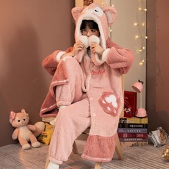 特価!! 玲娜貝児はサンゴのベルベットのパジャマを厚くして、女性の秋冬フランネルのパジャマがかわいいアニメのバスローブです