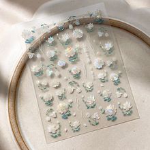 新款中国风七彩宝莲镭射美甲贴纸古风炫彩花朵高级diy指甲装饰品