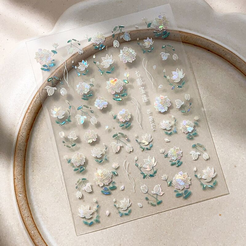 New Chinese Style Colorful Lotus Laser Manicure Stickers Ancient Style Colorful Flowers Classy DIY Nail Decorations