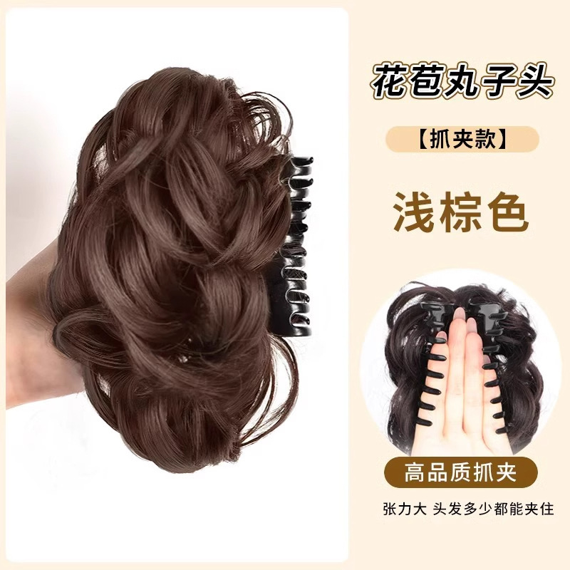 假发女抓夹发圈发包丸子头盘发拉花短卷发抓夹式花苞头蓬松大发圈|undefined