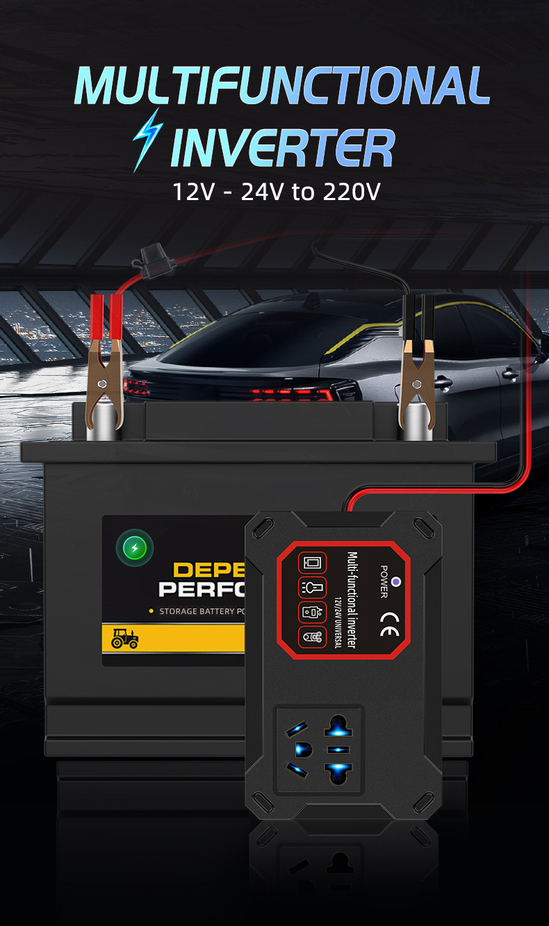 Car and Truck 12V/24V to 220V Multifunctional Car Inverter Converter Mobile Phone Socket Charger