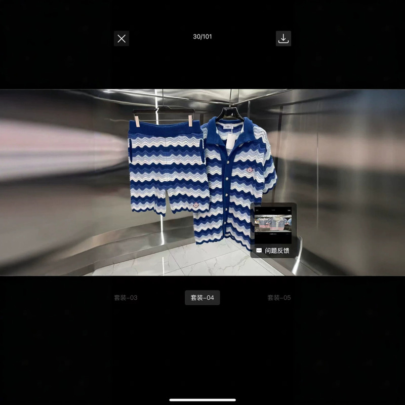 Foreign Trade Casa Casablanca Knit Sweater Short-Sleeve Jacquard Cardigan Polo Shirt Couple Style Shorts Set