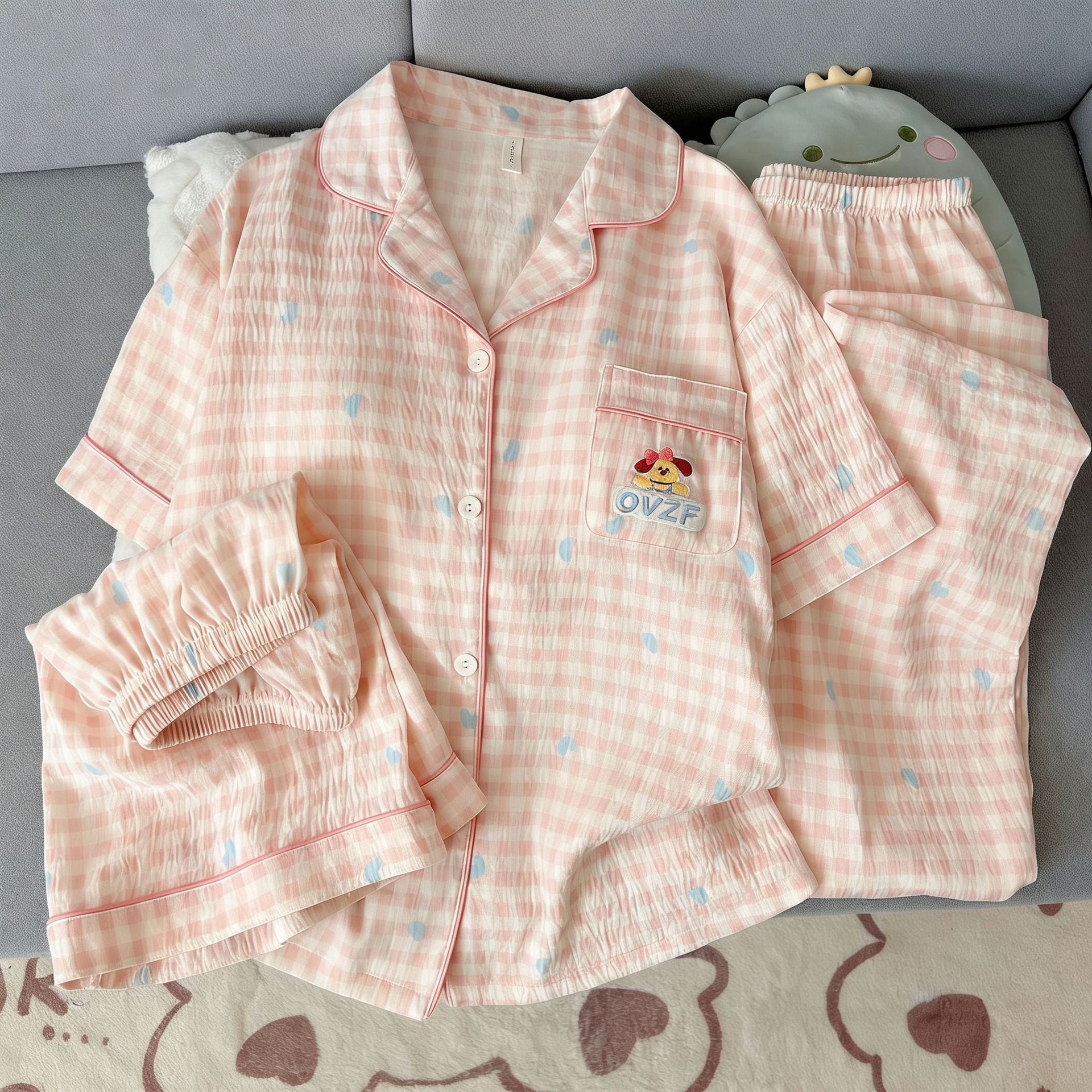 120G nubes de algodón pijama de manga corta tres piezas set ropa para el hogar sudeste asiático TK pedidos de comercio exterior transfronterizo entidad mayorista