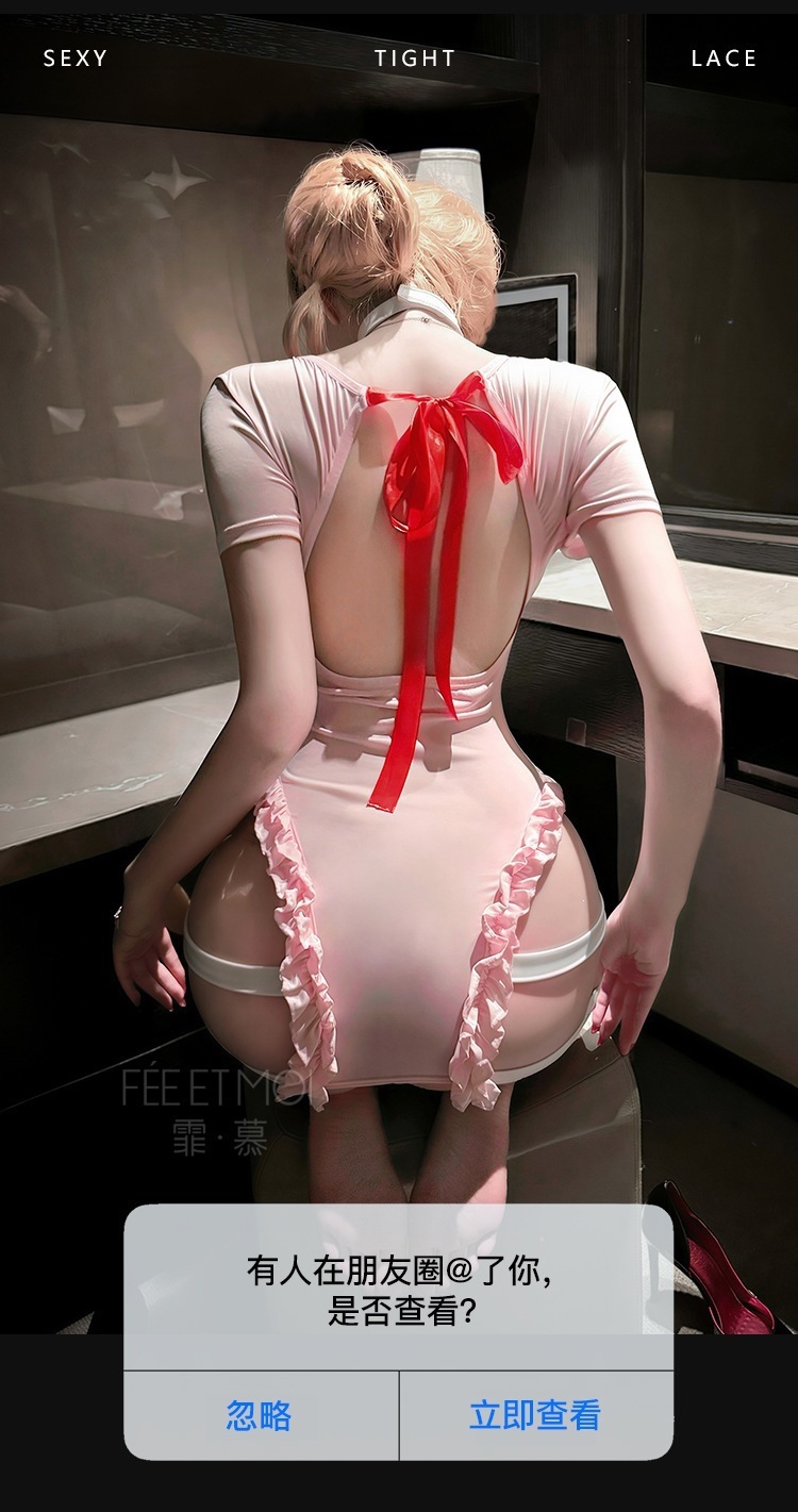 Feimu Nurse Costume Lingerie Set with Headband, Sheer Dress and Thong, One Size — detail image 10