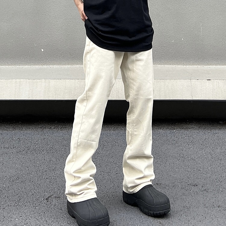 American Style High Street Vibe apricot Straight Jeans Men's Autumn and Winter Ins Trendy cleanfit Micro Lamagila Pants