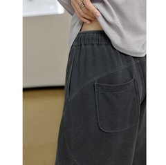1313慵懒风松弛垂阔碳灰色破缝弯刀造型休闲裤女早秋抽绳直筒长裤