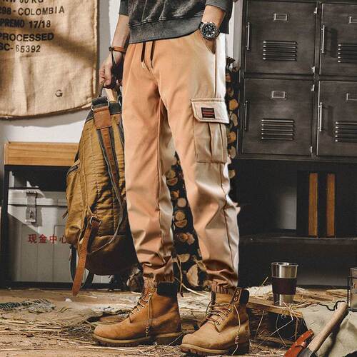 Japanese workwear pants for men, spring and autumn season, trendy brand, elastic waist, casual, long pants, American large size, loose harem style
