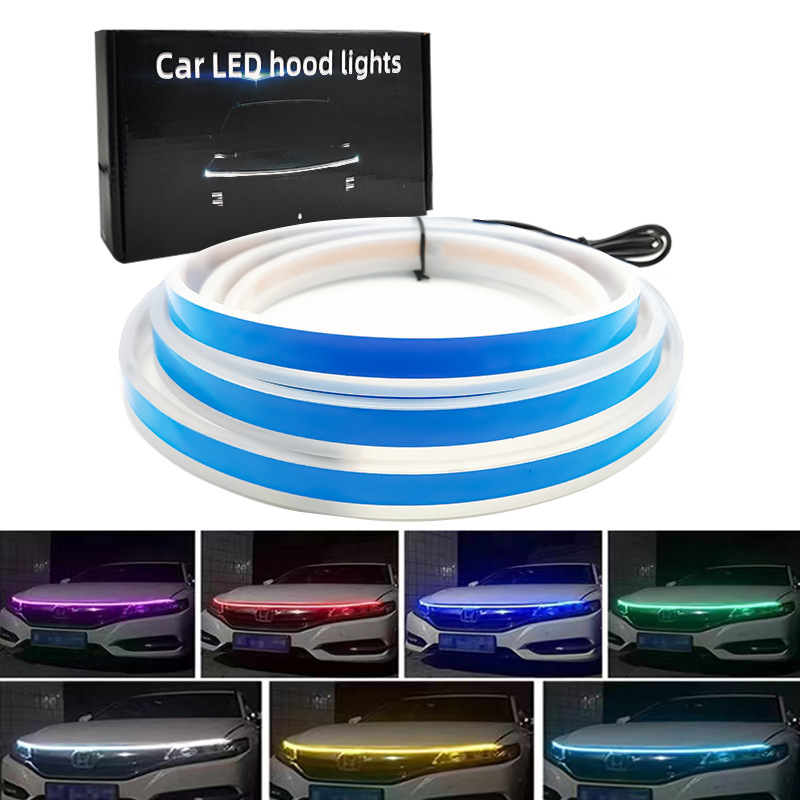 跨境 汽车机头贯穿灯PVC蓝胶动态扫描模式机头盖灯日间行车灯