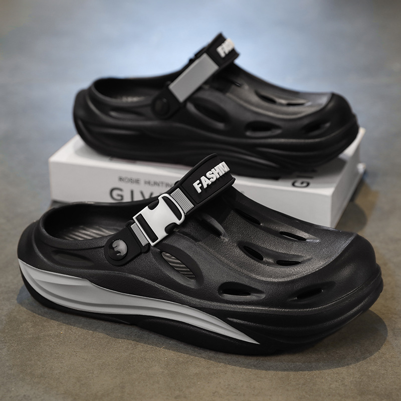 Zapatos con agujeros para hombres y mujeres nuevas medias pantuflas de verano transpirables y exteriores Baotou antideslizante pisando la mierda para conducir sandalias de alta gama