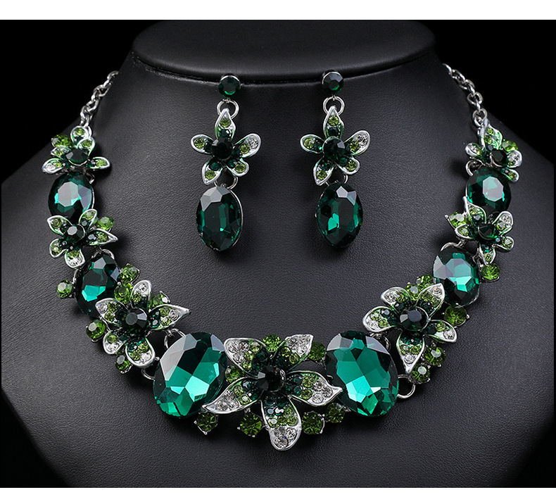 Wedding Prom Party Jewelry Necklace and Earrings accessories for women Girls necklaces earrings two-piece crystal color exaggerated