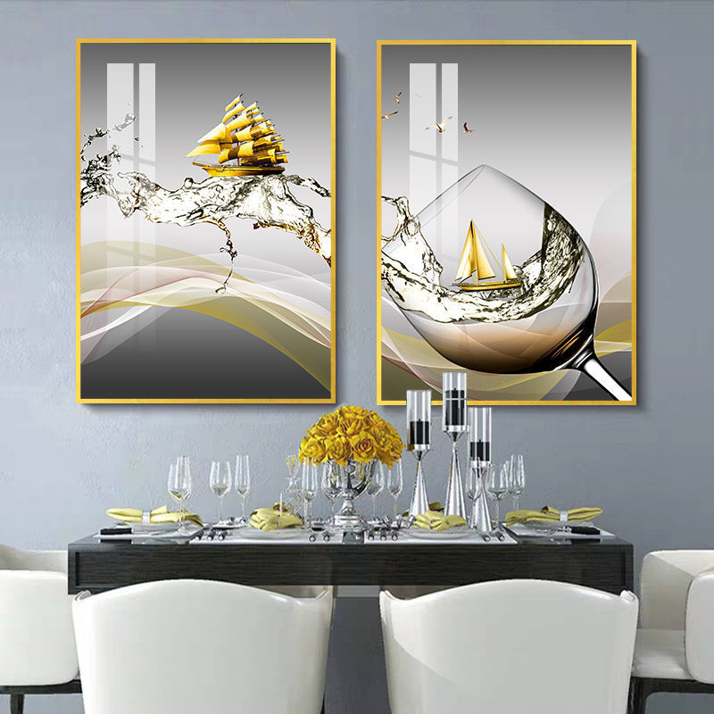 Pintura decorativa de comedor simple mesa de comedor cuelga pinturas de porcelana de cristal de fondo pinturas murales sin perforación