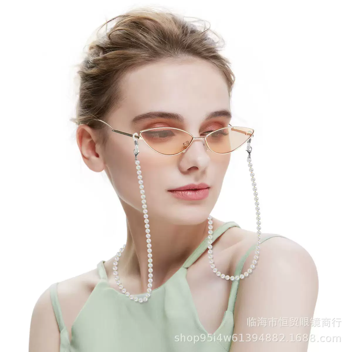 定制眼镜链不掉色眼镜链diy配饰扣珍珠链6mm眼镜挂绳口罩链眼镜绳